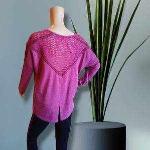 Ya Los Angeles Women's Pink Relaxed Batwing Sleeve Crochet Contrast Top